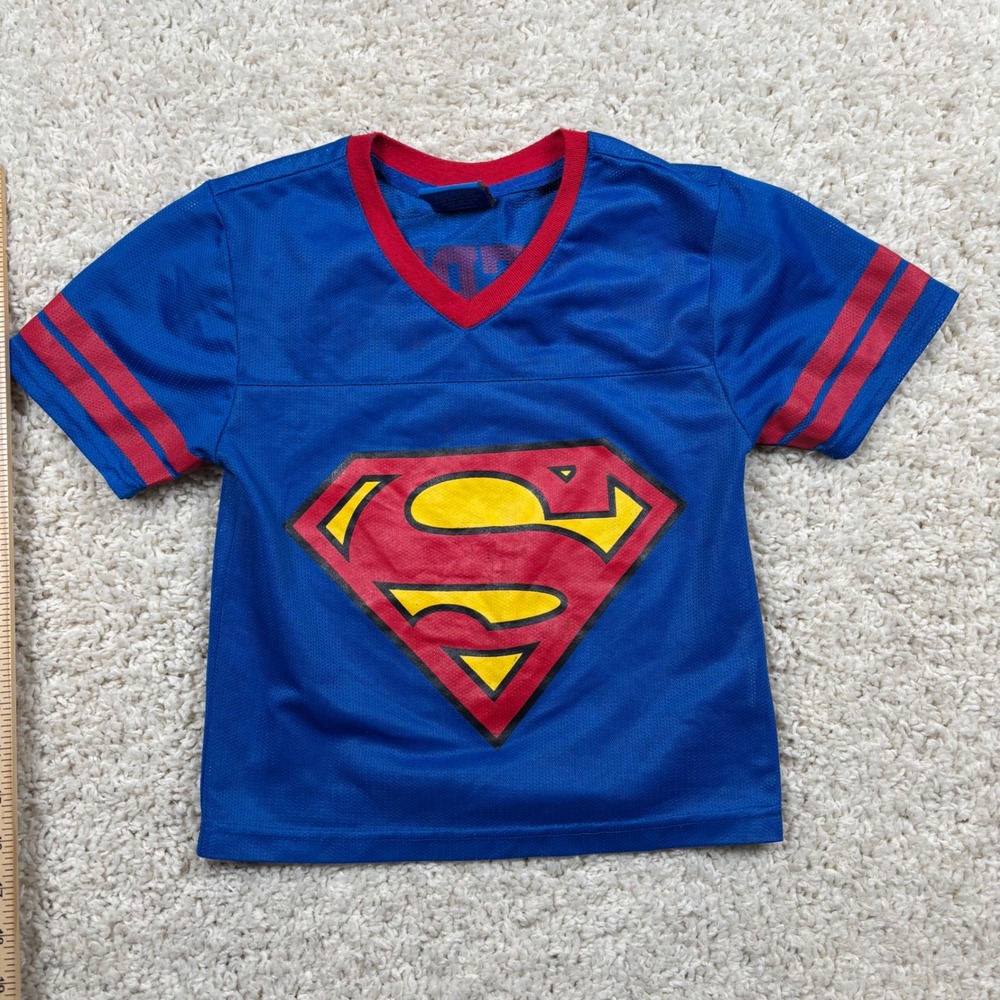 Kids Superman Jersey Shirt Blue Red Logo #1 Football‎ Tee Size XS 4 5